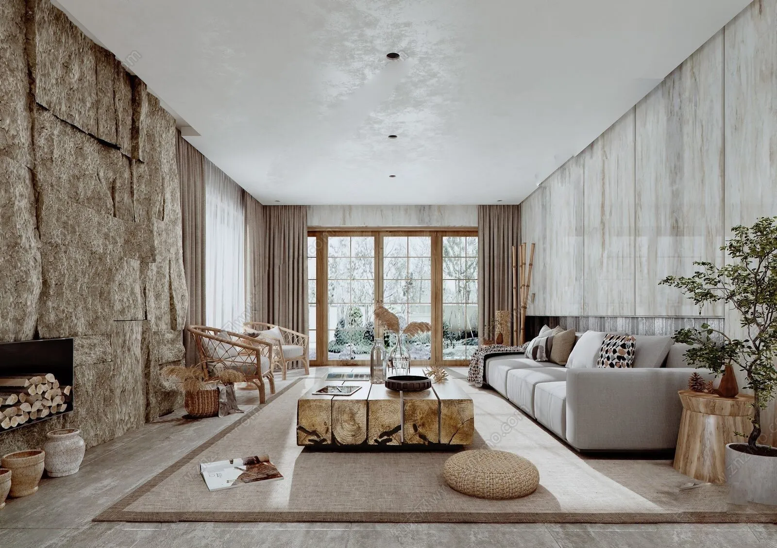 Living Room 3D Interior Scene Model – Wabi Sabi Style – 070 Living Room 3D Interior Scene Model – Wabi Sabi Style – 070