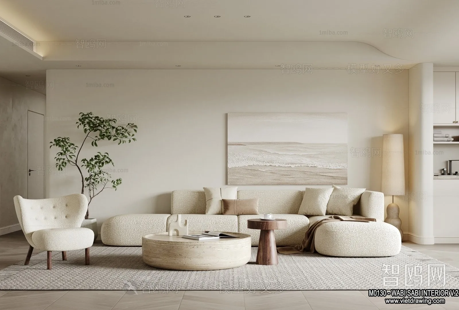 Living Room 3D Interior Scene Model – Wabi Sabi Style – 119