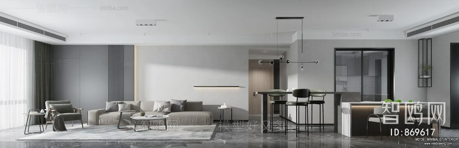 Living Room – Minimalist Style – 3D Interior Scene – 043