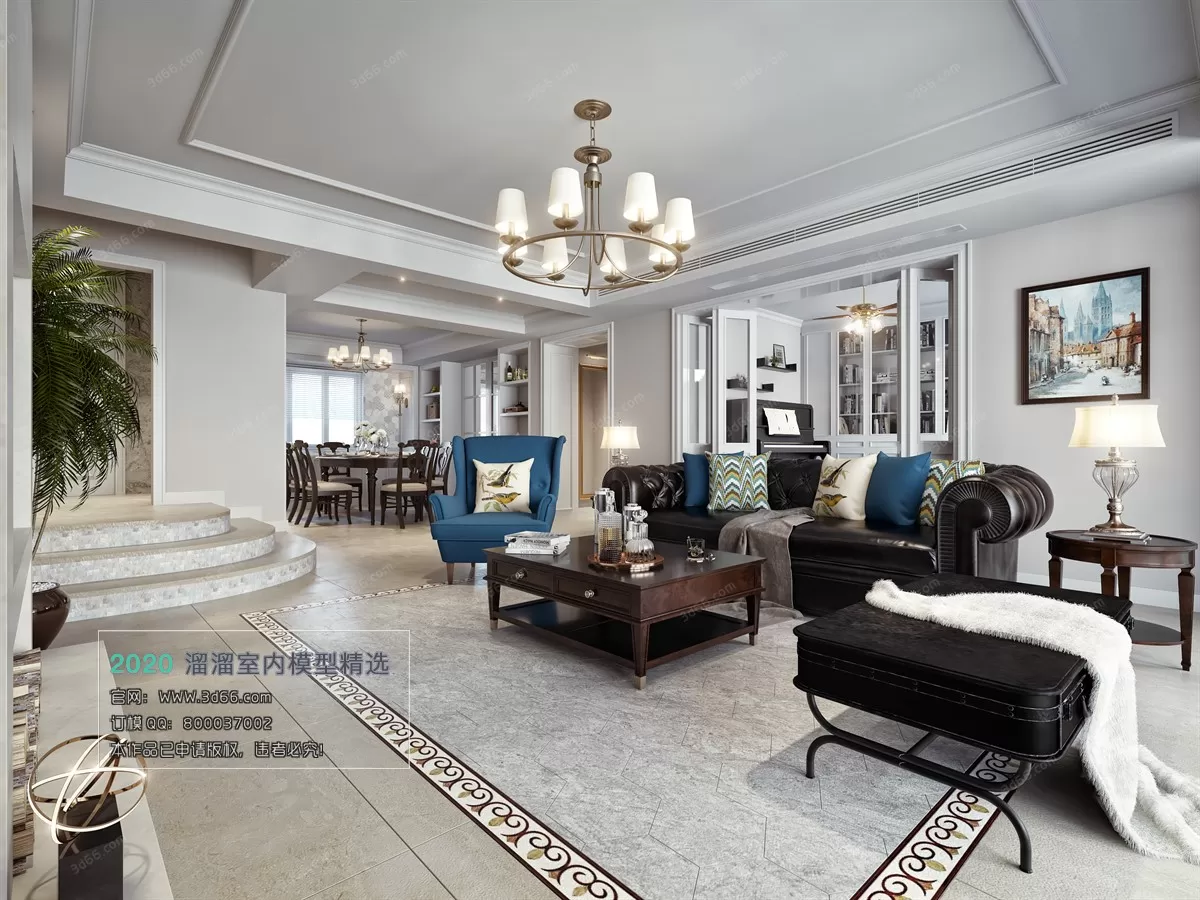 LIVING ROOM – AMERICAN STYLE – 3D MODELS – VRAY – 002
