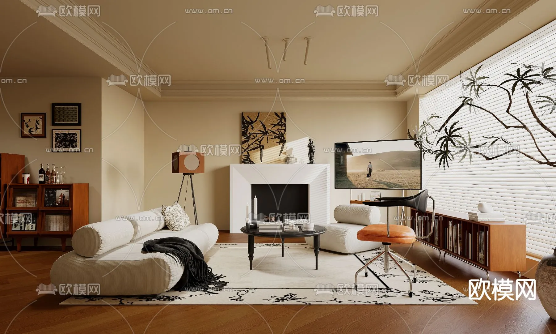 LIVING ROOM – MODERN STYLE – CORONA – 3D MODEL – 1834