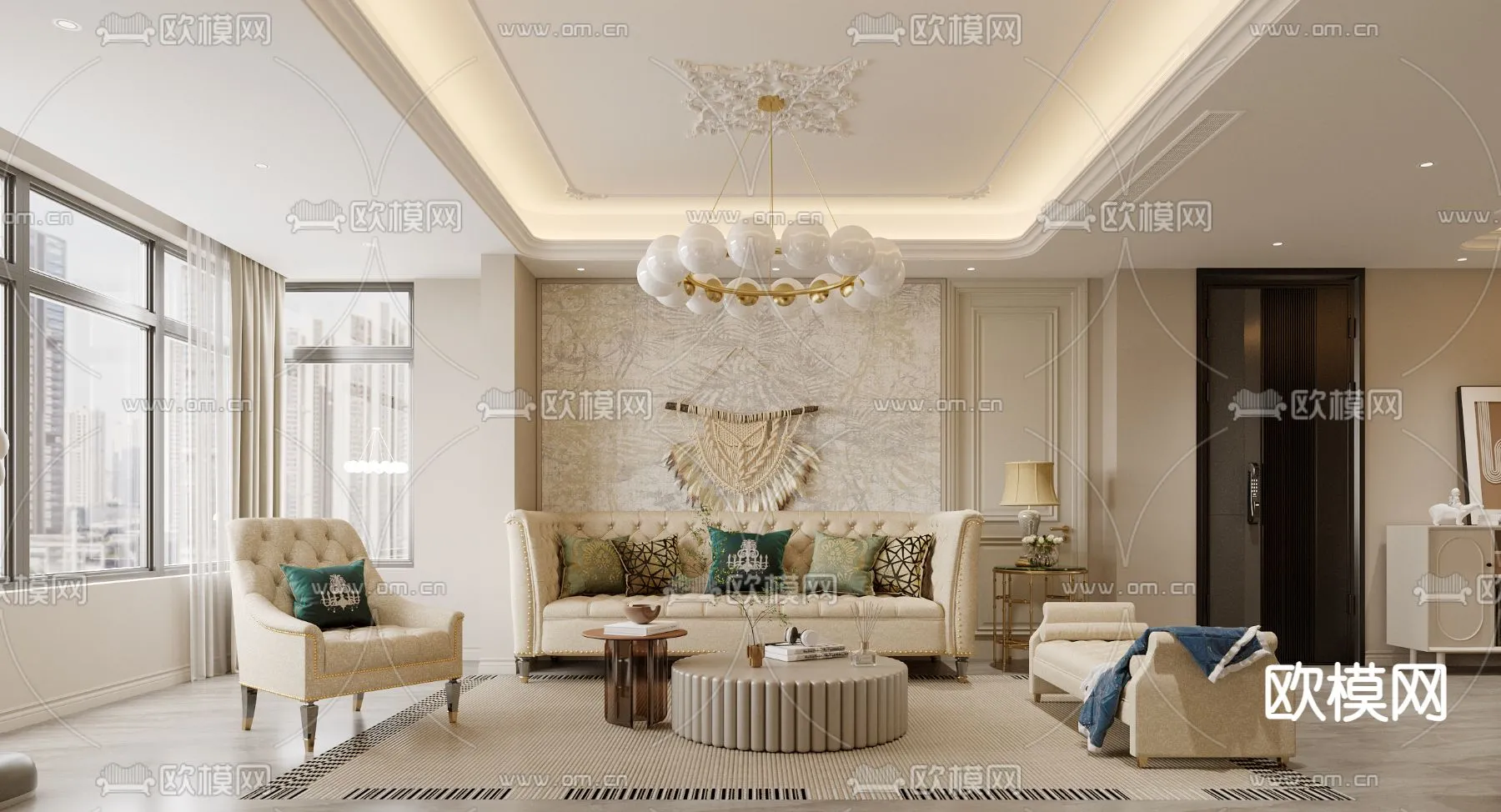 LIVING ROOM – MODERN STYLE – CORONA – 3D MODEL – 1843