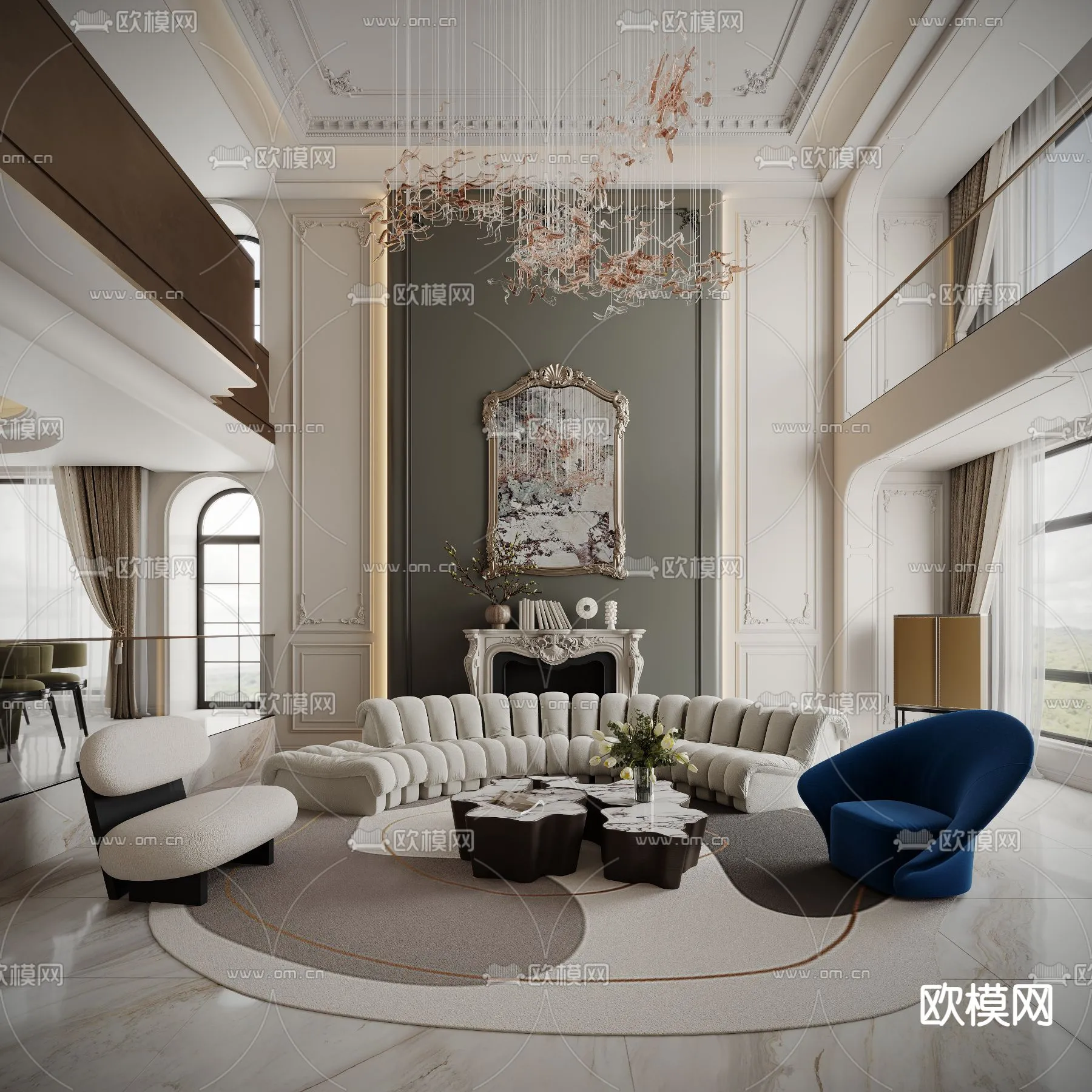 LIVING ROOM – MODERN STYLE – CORONA – 3D MODEL – 1946