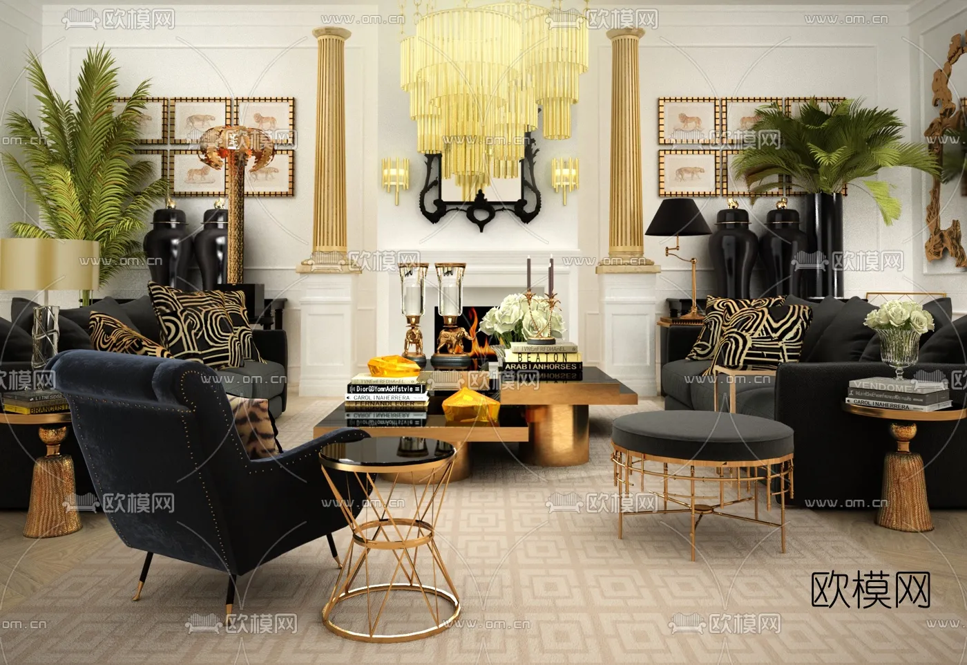 LIVING ROOM – MODERN STYLE – VRAY / CORONA – 3D MODEL – 1813