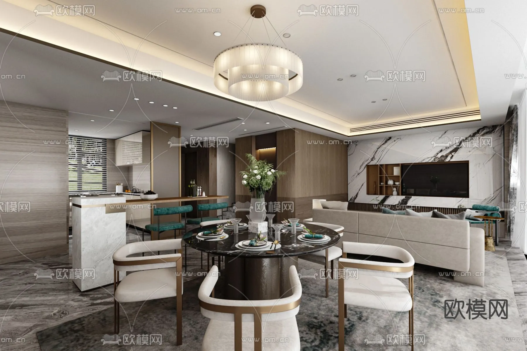 LIVING ROOM – MODERN STYLE – VRAY / CORONA – 3D MODEL – 1814