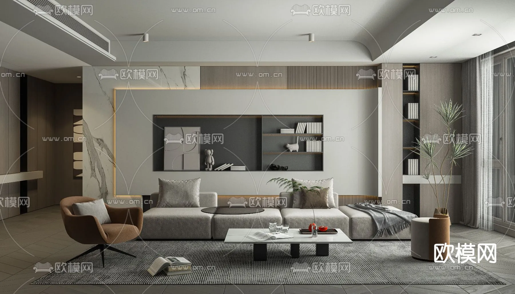 LIVING ROOM – MODERN STYLE – VRAY / CORONA – 3D MODEL – 1824