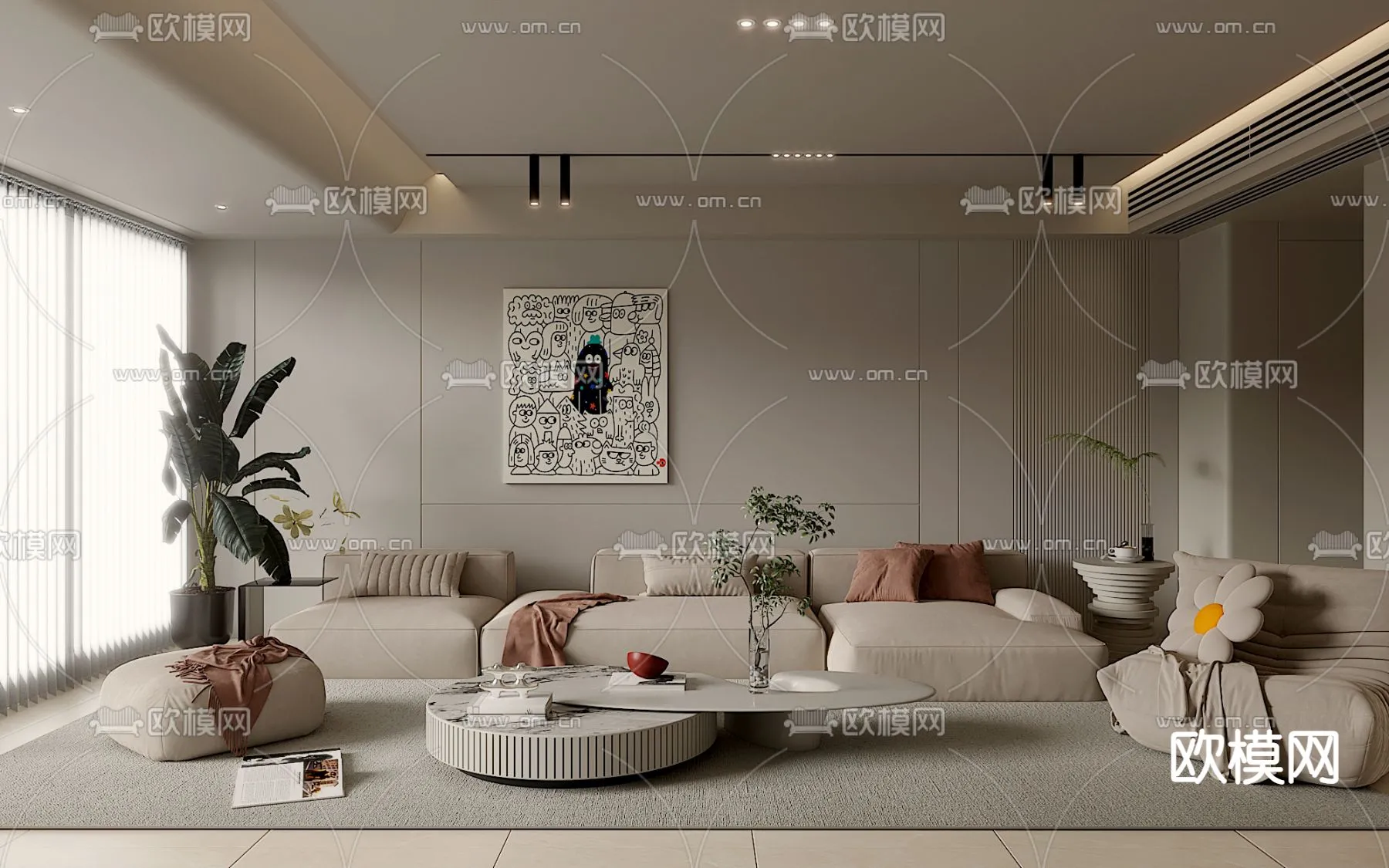 LIVING ROOM – MODERN STYLE – VRAY / CORONA – 3D MODEL – 1828