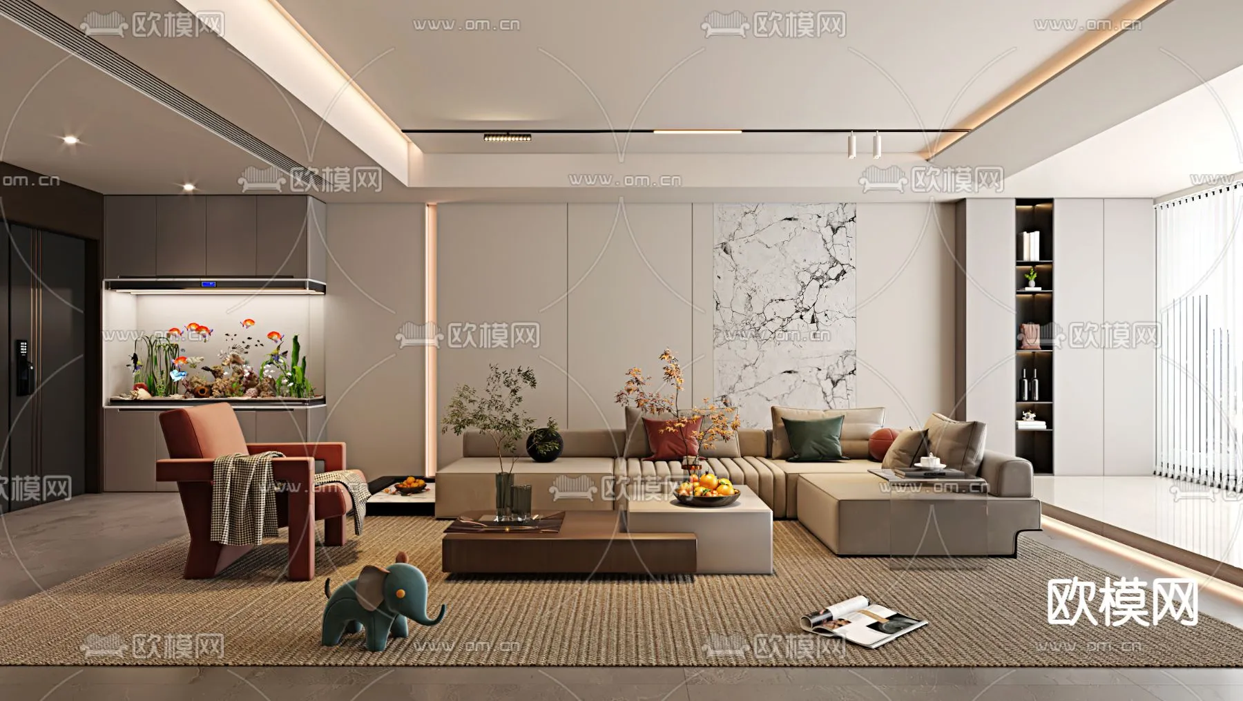 LIVING ROOM – MODERN STYLE – VRAY / CORONA – 3D MODEL – 1838