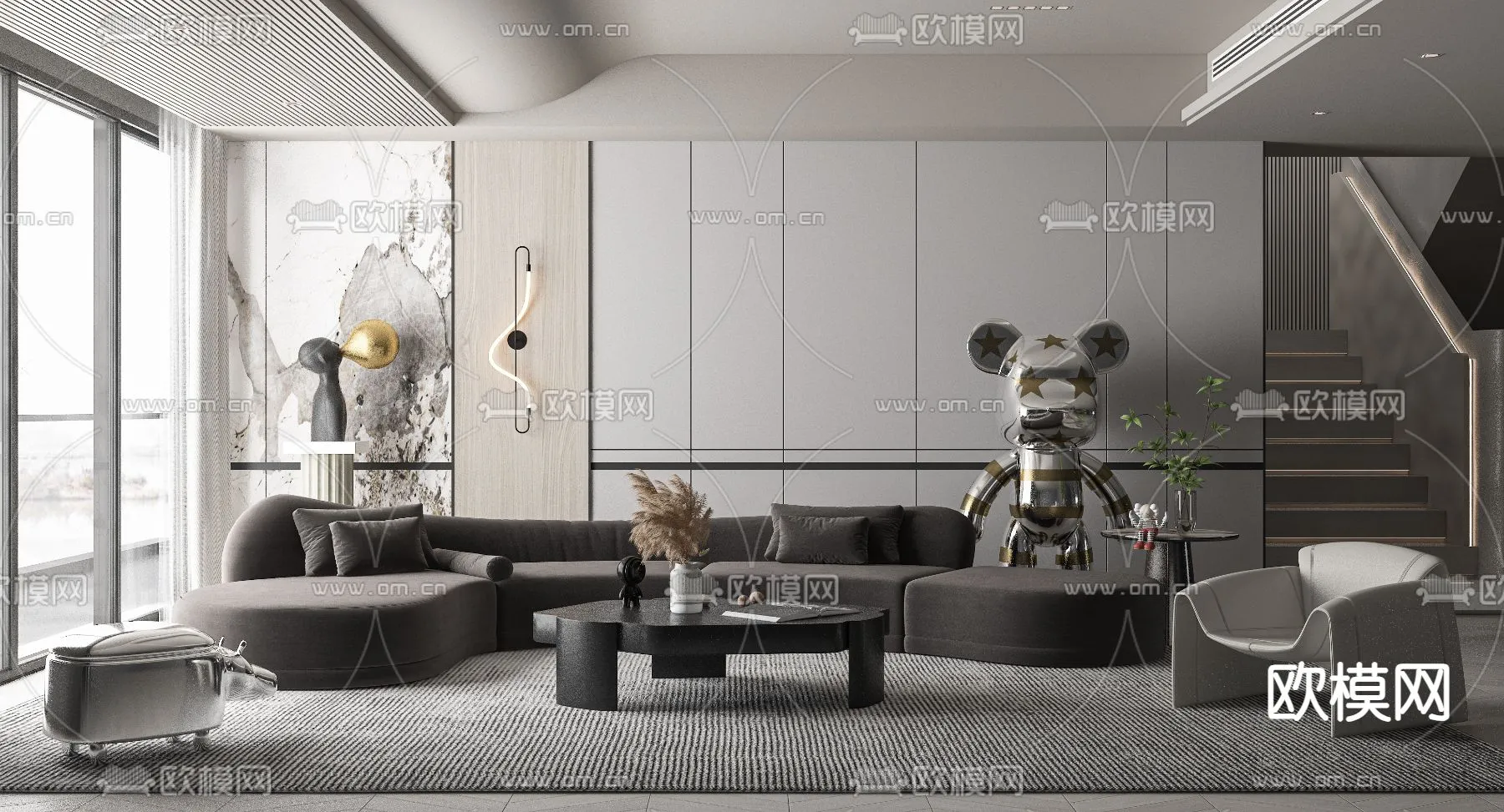 LIVING ROOM – MODERN STYLE – VRAY / CORONA – 3D MODEL – 1873