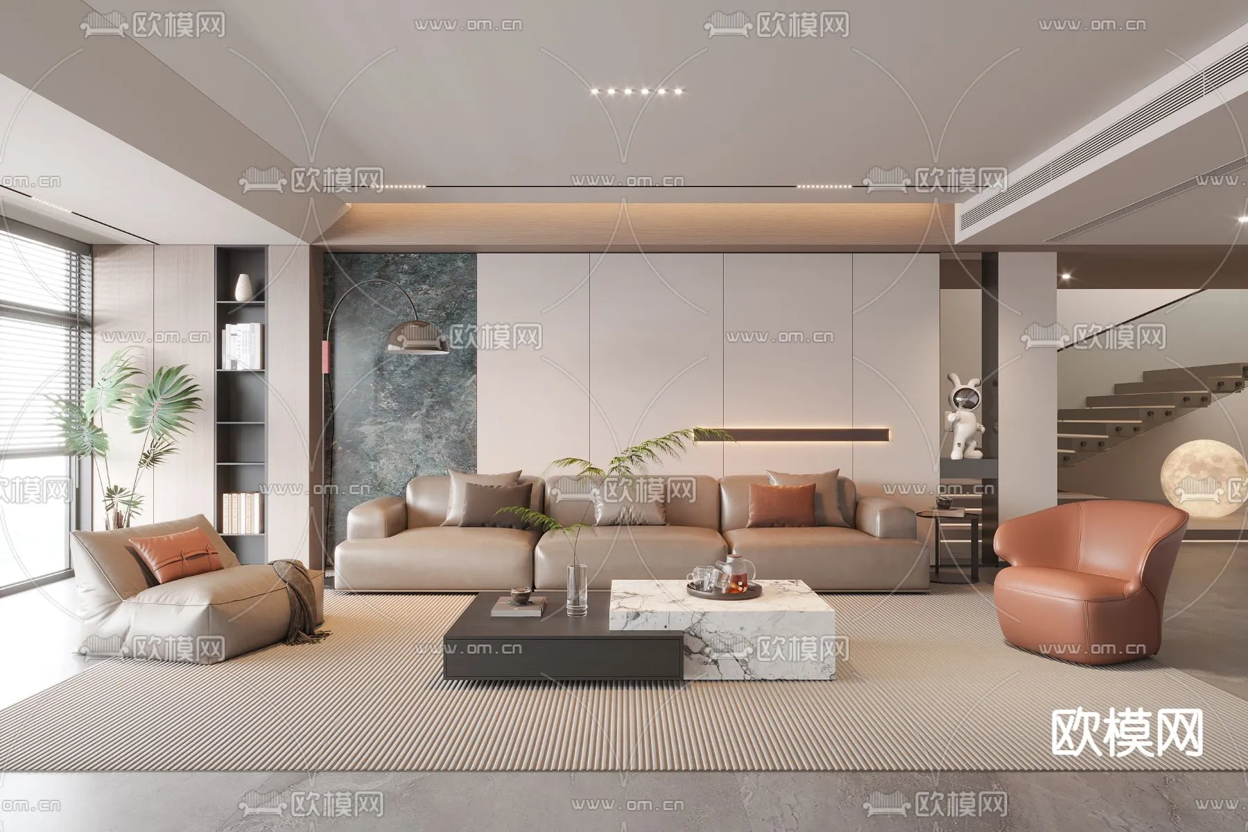 LIVING ROOM – MODERN STYLE – VRAY / CORONA – 3D MODEL – 1904
