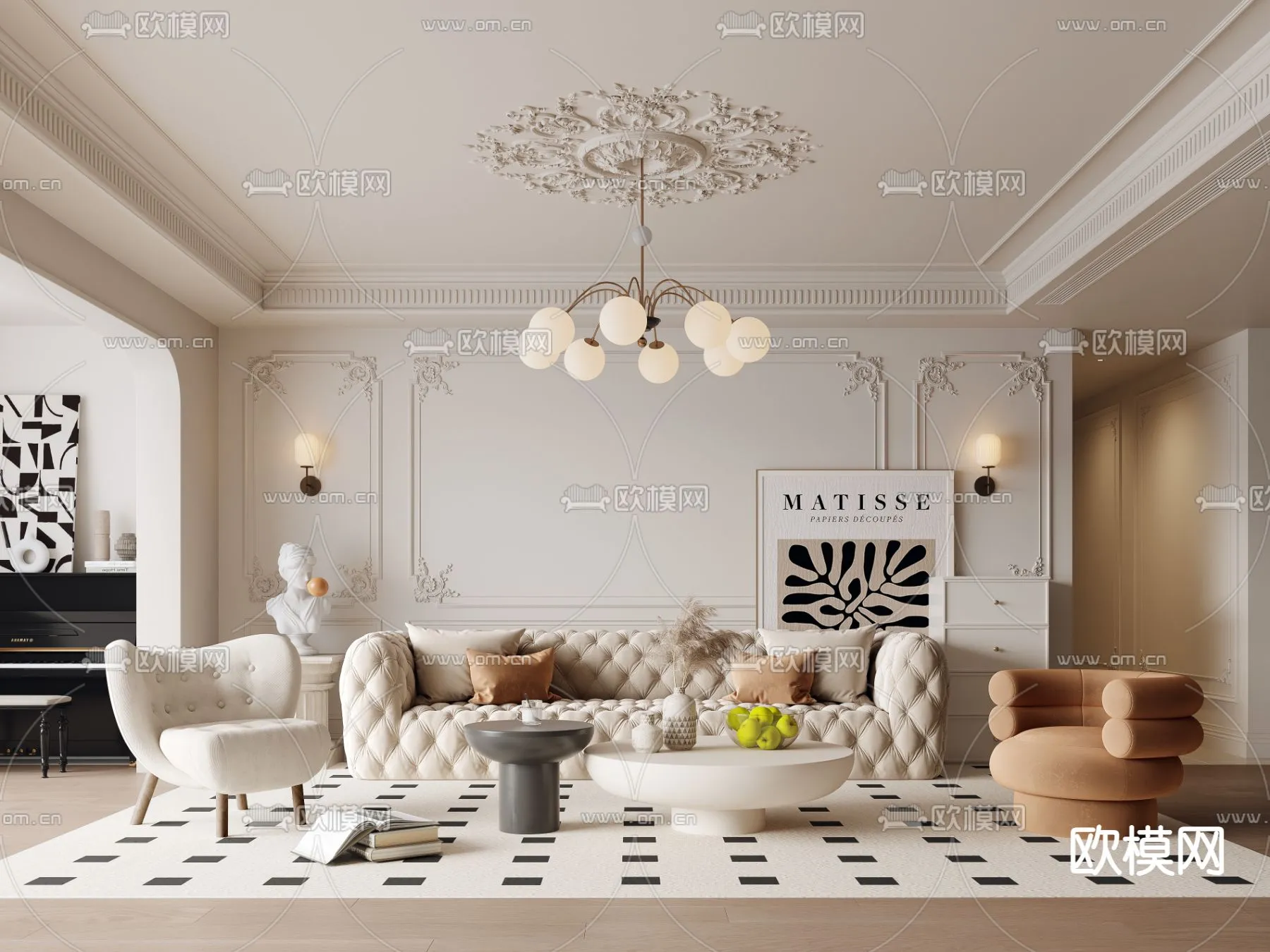 LIVING ROOM – MODERN STYLE – VRAY / CORONA – 3D MODEL – 1909