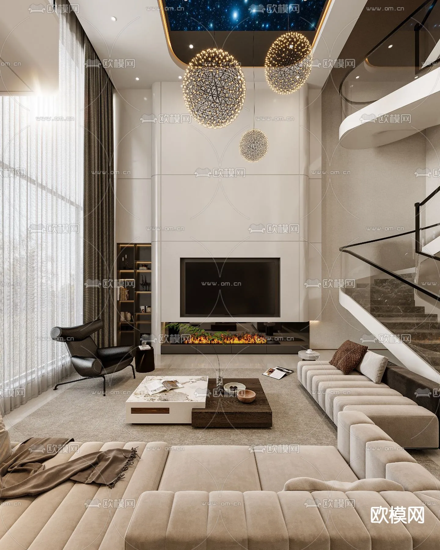 LIVING ROOM – MODERN STYLE – VRAY / CORONA – 3D MODEL – 1951