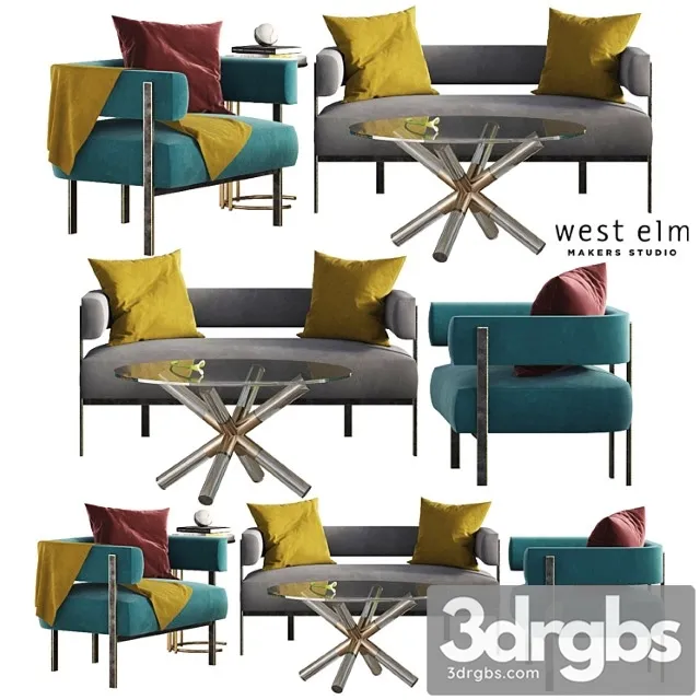 Living set west elm 2 3D Model Download