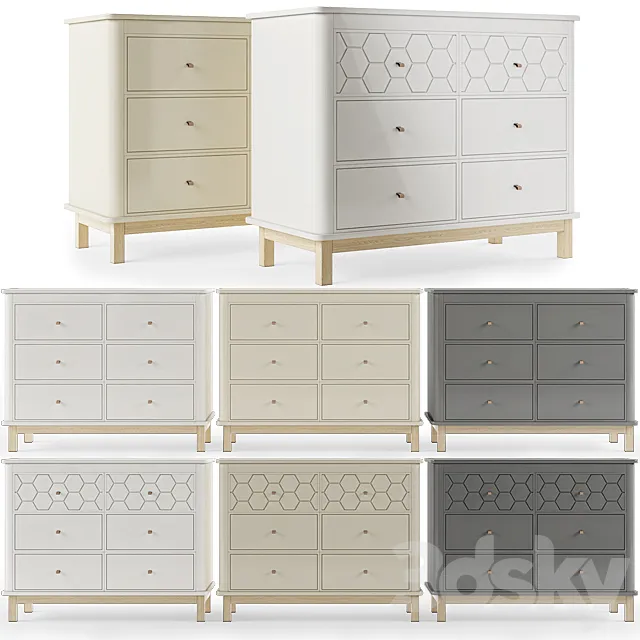 Еllipse-classic \\ Classic chest 6 drawers [White milky gray] with milling. 3D Model
