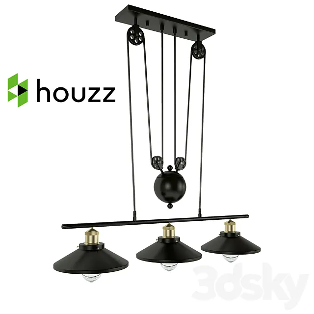 LN Matte Black Vintage Iron Island Light with Lens Shades 3D Model LN Matte Black Vintage Iron Island Light with Lens Shades 3D Model