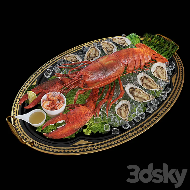 Lobster on a tray 3D Model Free Download