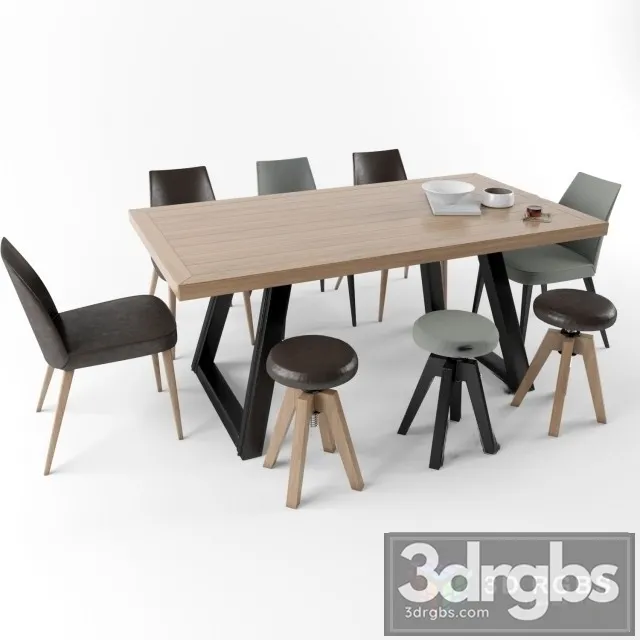 Loft Style Dining and Table Chair 3D Model Download