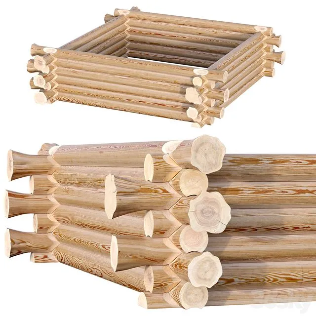 Log cabin (Canadian felling) 3D Model Log cabin (Canadian felling) 3D Model