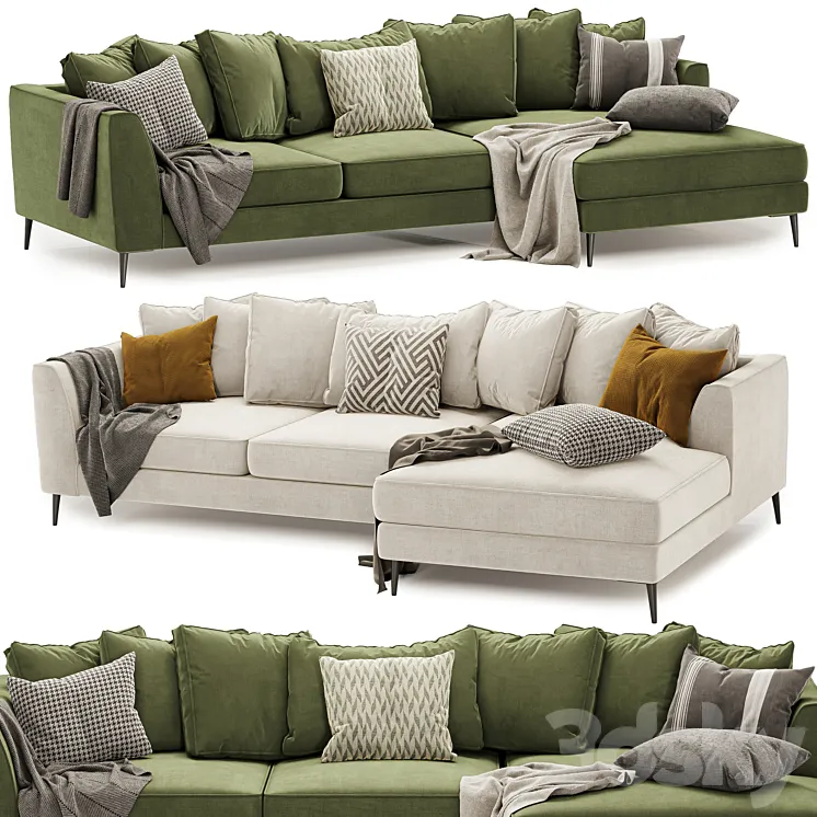 London Large Pillow Back Chaise Sofa 3D Model Free Download