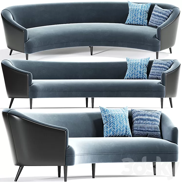 Long Curve Sofa Mid Century With Pillow 3D Model Long Curve Sofa Mid Century With Pillow 3D Model