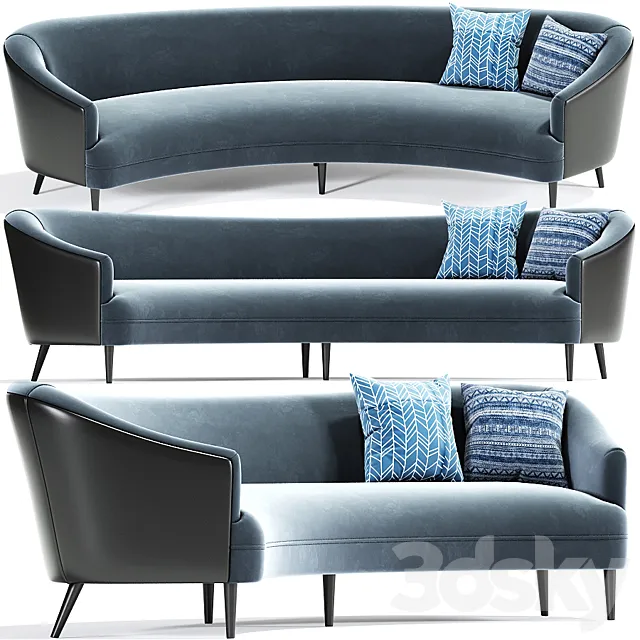 Long Curve Sofa Mid Century With Pillow 3DModel