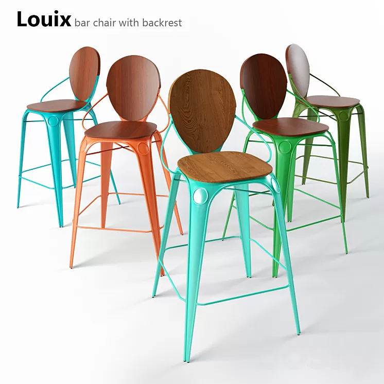Louix bar stool with spinkoy_Louix bar chair with backrest 3D Model