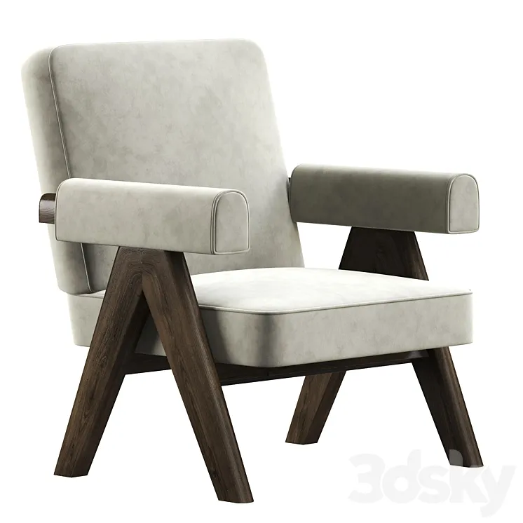 Lounge Chair Pierre Jeanneret Pj 01 Cream Velvet 3D Model Free Download