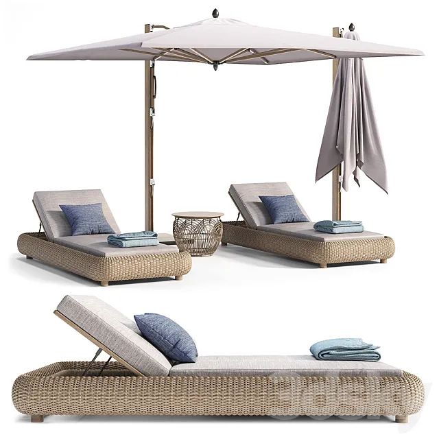 Lounger with Cantilever Umbrella 3D Model