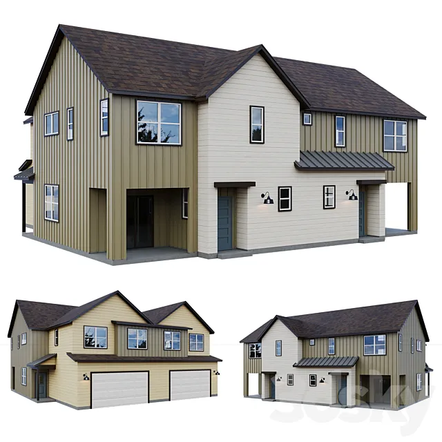 Low Poly American House 10 3D Model