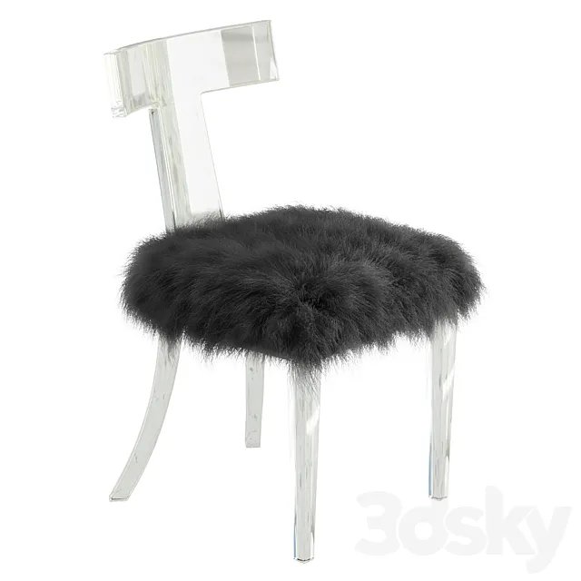 Lucite Side Chair Upholstered in Natural Sheepskin 3D Model