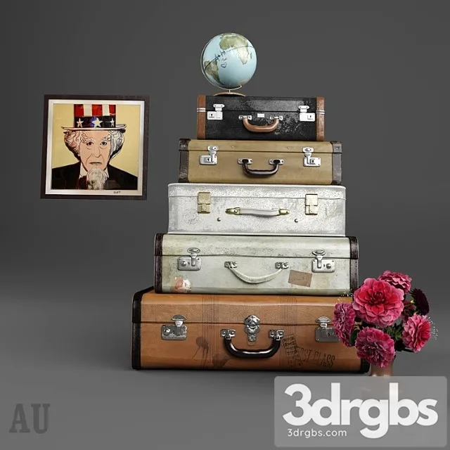 Luggage set and decor 3D Model Download