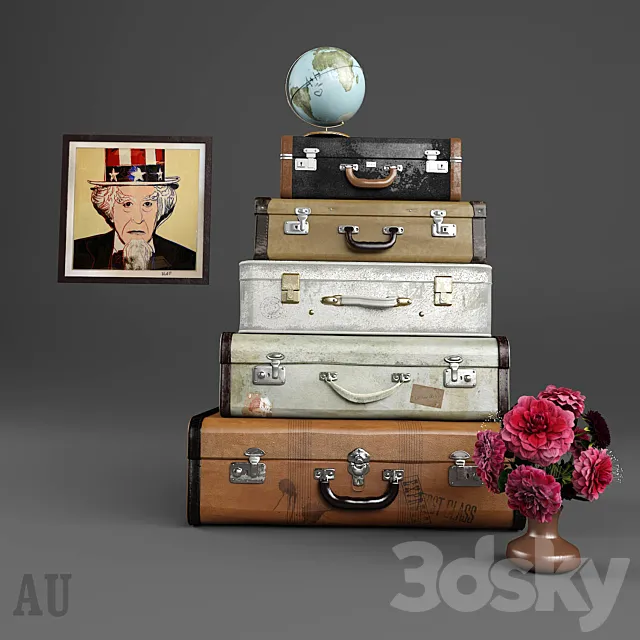 Luggage set and decor 3DModel Luggage set and decor 3DModel