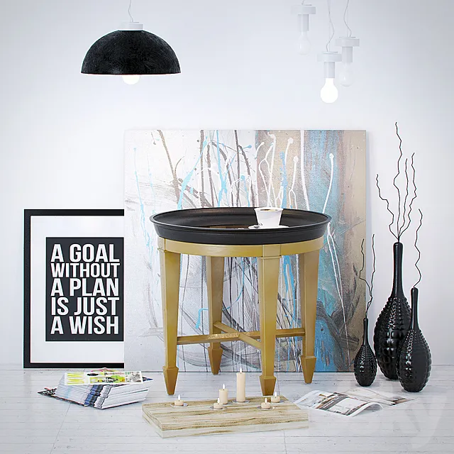 Luna End Table with decorative dial 3D Model
