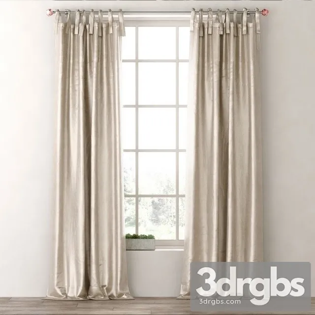 Luster Silk Tie Top Drapery Panel 3D Model Download