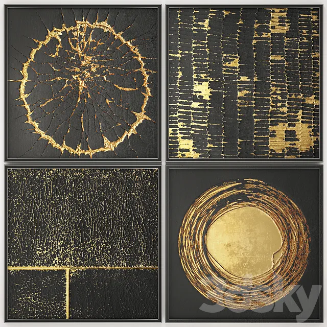 Luxury collection of black gold modern paintings frame wall decor decoration decor frame baguette. Set of 12 3D Model