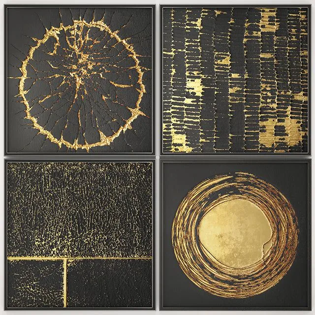 Luxury collection of black gold modern paintings Set of 12 3D Model