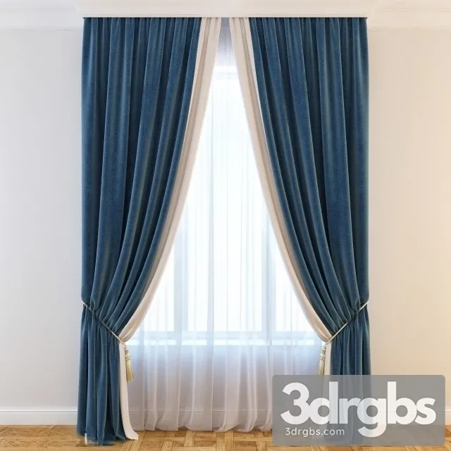 Luxury Curtain Blue 3D Model Download