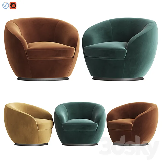 Luxury Italian Designer Velvet Swivel Armchair 3D Model