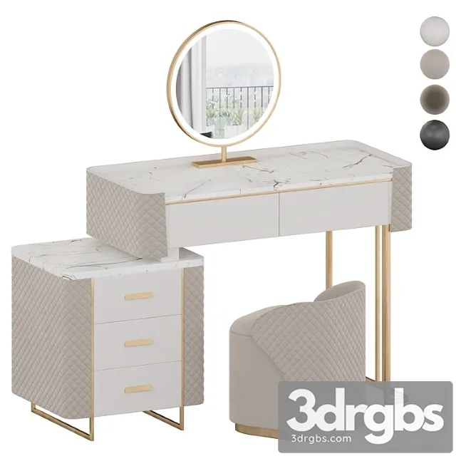 Luxury Makeup Vanity Set With Led Lighted Mirror Side Cabinet And 5 Drawers Modern Sintered Stone Dressing Table With Stool For Bedroom 3D Model Download