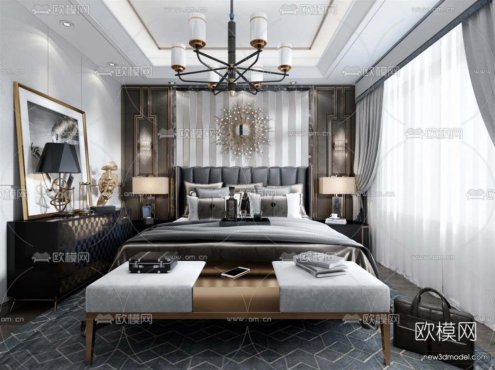 Luxury Style Interior 3D Blocks – Bedroom 3D Model – 201 – VRAY