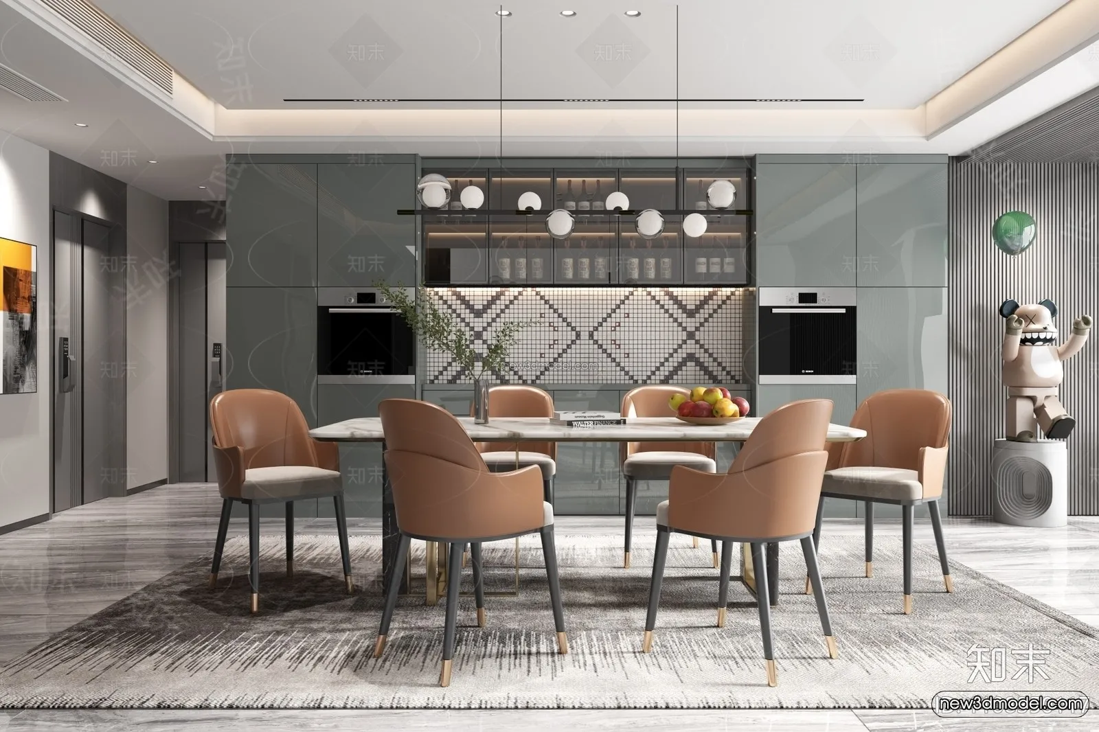 Luxury Style Interior 3D Blocks – Dining Room 3D Model – 151 – VRAY