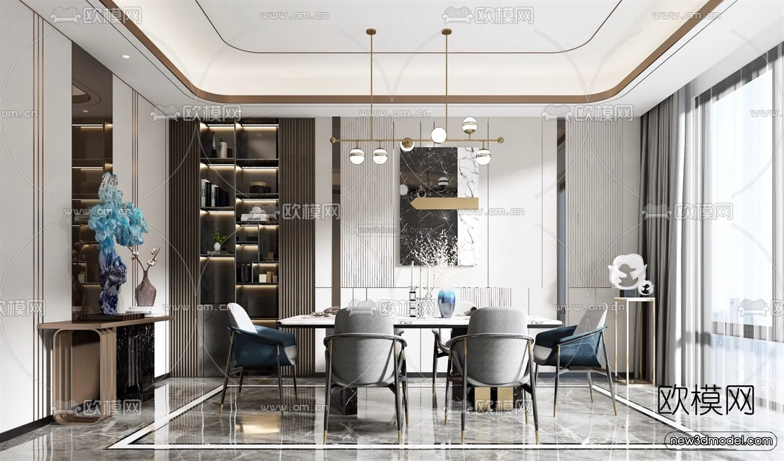 Luxury Style Interior 3D Blocks – Dining Room 3D Model – 152 – VRAY