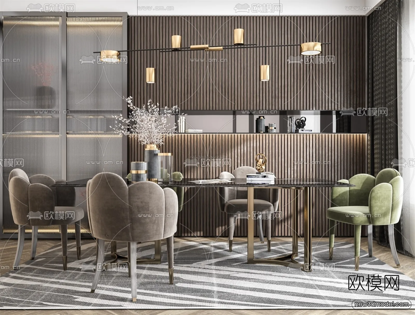 Luxury Style Interior 3D Blocks – Dining Room 3D Model – 153 – VRAY