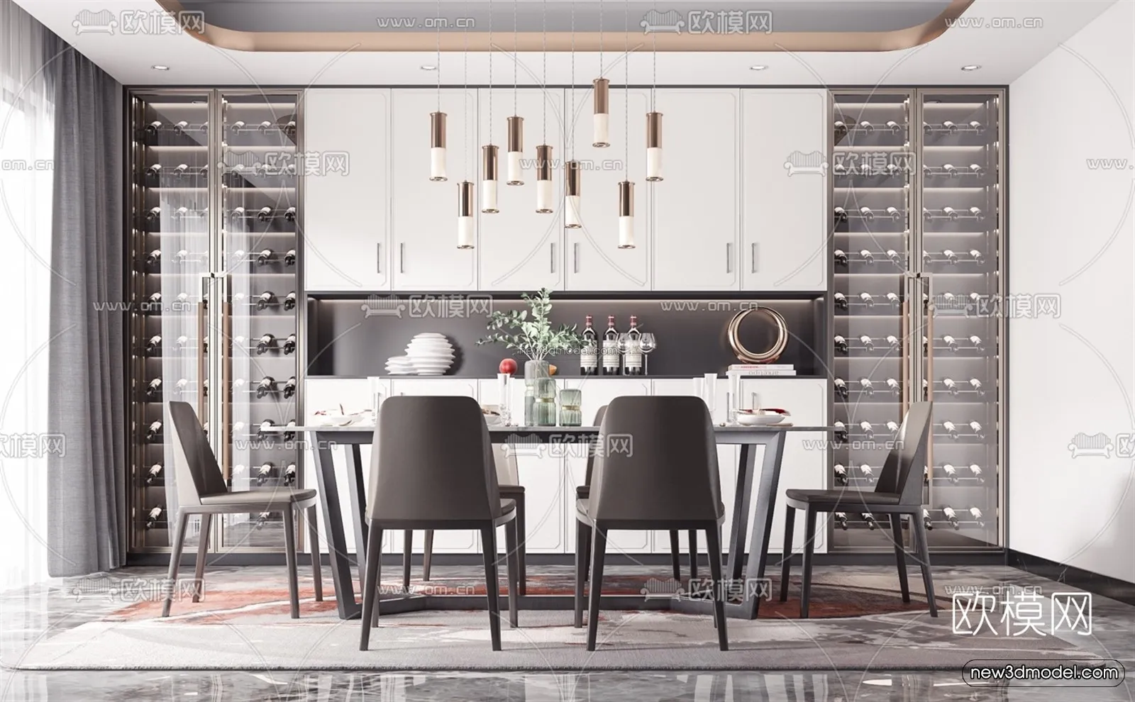 Luxury Style Interior 3D Blocks – Dining Room 3D Model – 154 – VRAY