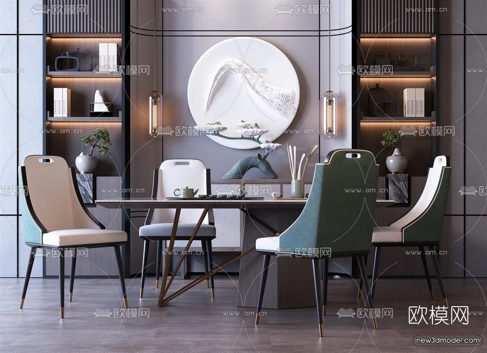 Luxury Style Interior 3D Blocks – Dining Room 3D Model – 156 – VRAY