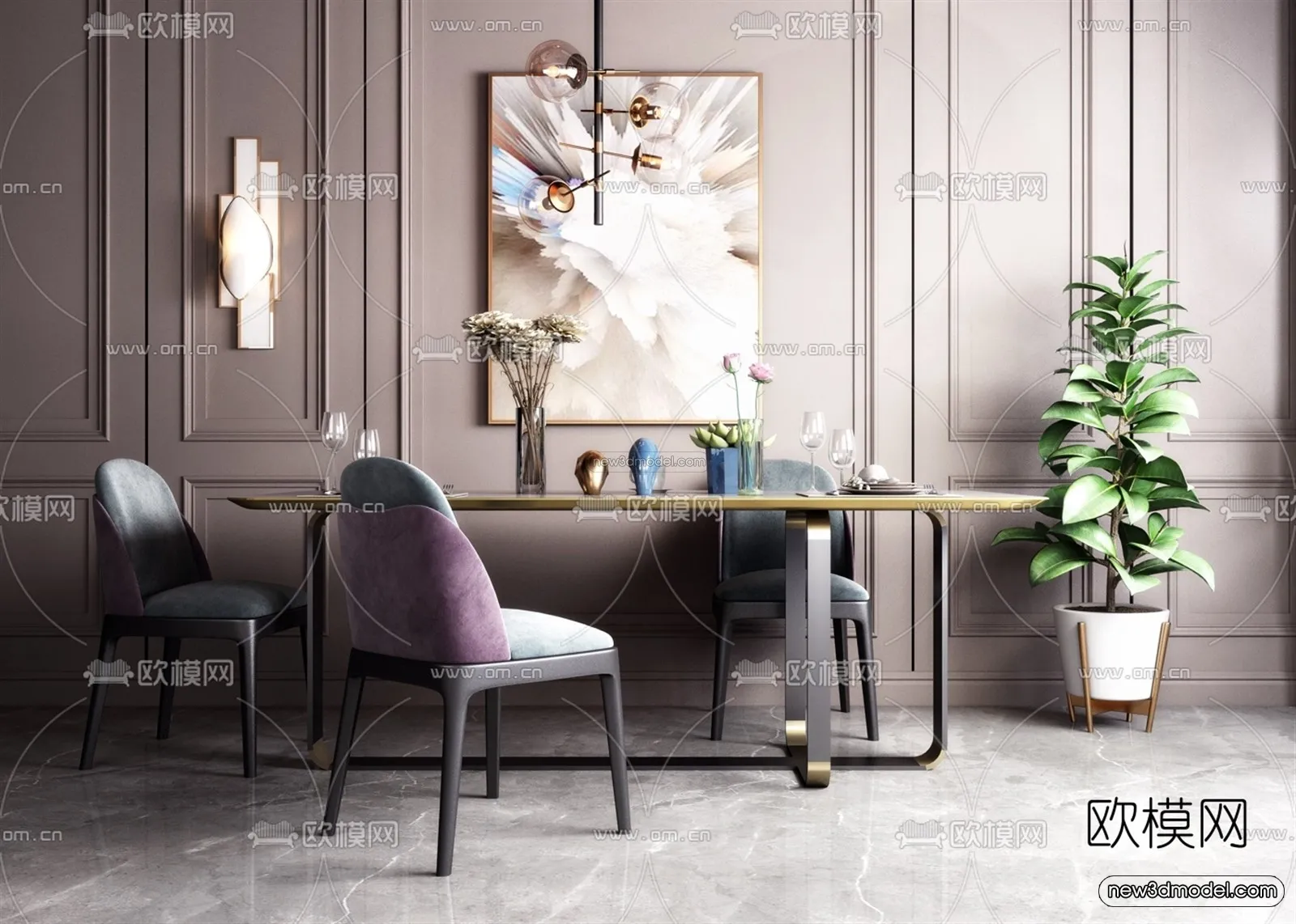 Luxury Style Interior 3D Blocks – Dining Room 3D Model – 157 – VRAY