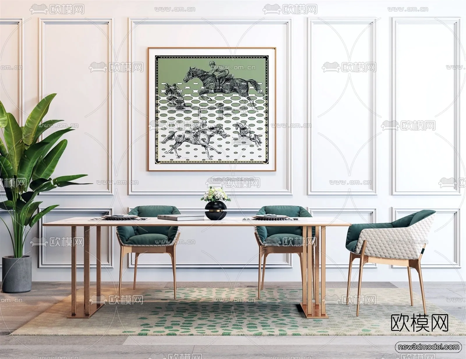 Luxury Style Interior 3D Blocks – Dining Room 3D Model – 158 – VRAY