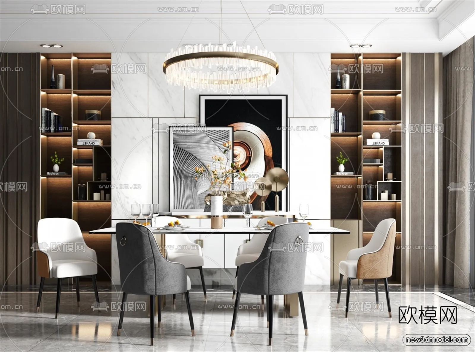 Luxury Style Interior 3D Blocks – Dining Room 3D Model – 159 – VRAY
