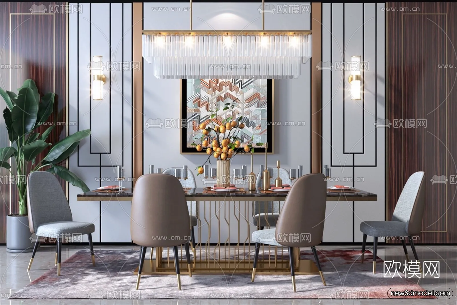 Luxury Style Interior 3D Blocks – Dining Room 3D Model – 160 – VRAY