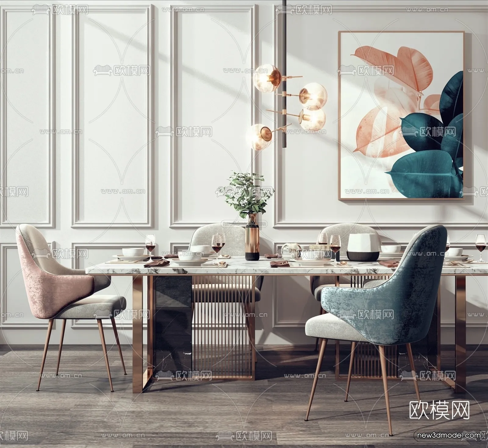 Luxury Style Interior 3D Blocks – Dining Room 3D Model – 161 – VRAY